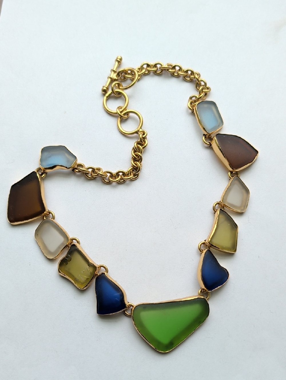Charles Albert Multicolor Sea Glass Necklace with Green Center
